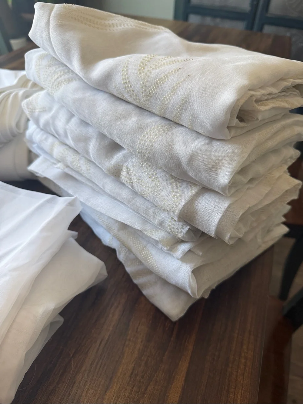 Elegant White Curtains Set- full wall worth, solid sheer and accented 12 panels